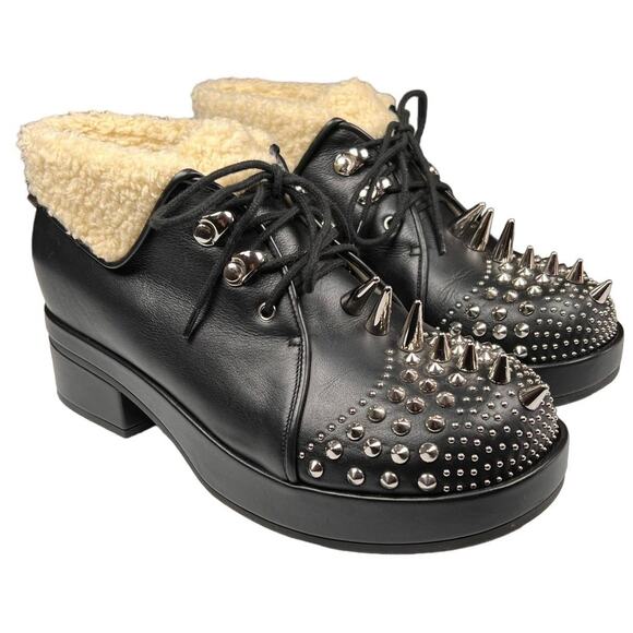 Gucci Harlem Black Leather Stud Shearling Combat Ankle Boots EU 36.5 US 6.5 - Picture 1 of 14